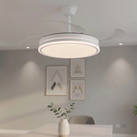 VENTILADOR DE TECHO LED 55W REGULABLE ASPAS RETRÁCTILES BLANCO DARIEL